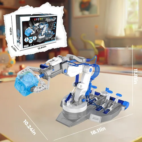 Miniatura 6 de SMIESSKIDDO - Brazo robot hidráulico 3 en 1, 220 juguetes de construcción STEM con agarre de 4 mandíbulas, succión y pinzas para niños de 8 a 12