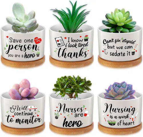 Miniatura 10 de 6 piezas de juego de regalos con versículos de la Biblia cristiana, gracioso juego de macetas para plantas suculentas con bandeja de bambú, maceta