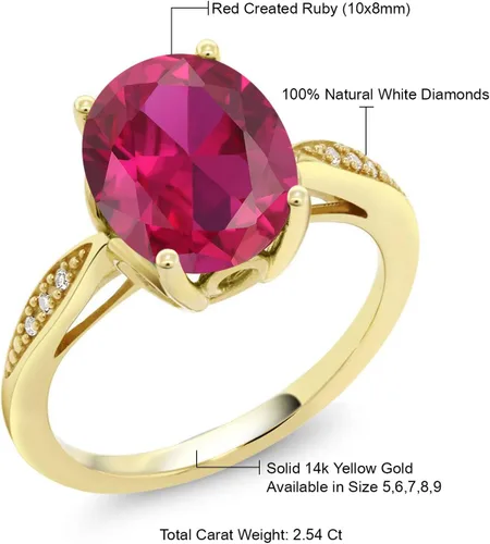 Miniatura 69 de Gem Stone King Anillo de compromiso de oro amarillo de 14 quilates de 2-3 quilates con piedra preciosa ovalada de 0.394 x 0.315 in y diamantes