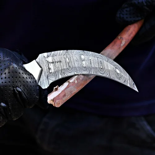 Miniatura 3 de THE CUTS Cuchillo de caza hecho a mano de acero de Damasco, garra de supervivencia Cuchillo de dientes tácticos de doble filo afilado, cuchillo