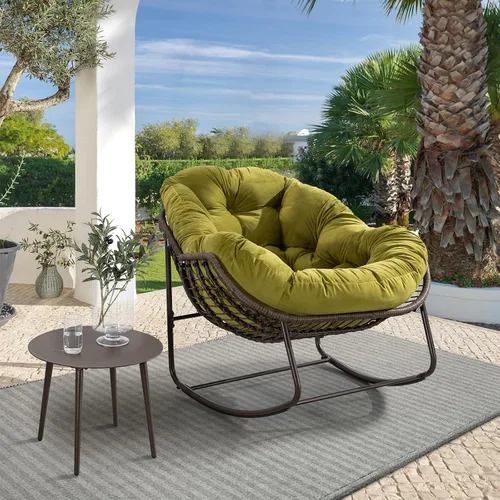 Mecedora para exteriores, silla de huevo de ratán de gran tamaño, silla reclinable acolchada para interiores y exteriores, moderna para porche