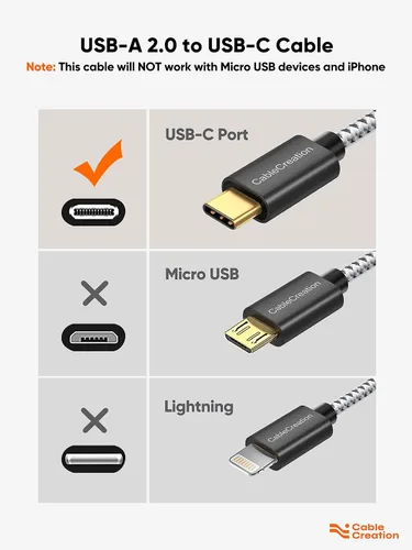 Miniatura 2 de CableCreation Cable USB corto a USB C de 1 pie, cable USB A a USB C de 3A de carga rápida trenzado USB C macho a USB macho para Power Bank, Galaxy