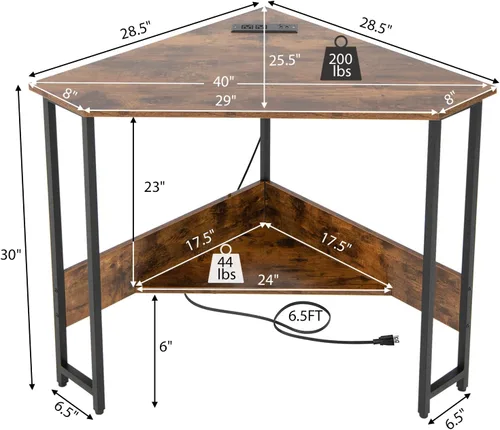 Miniatura 3 de Escritorio esquinero, escritorio triangular para computadora con puertos USB y tomas de corriente, escritorio pequeño para espacios pequeños