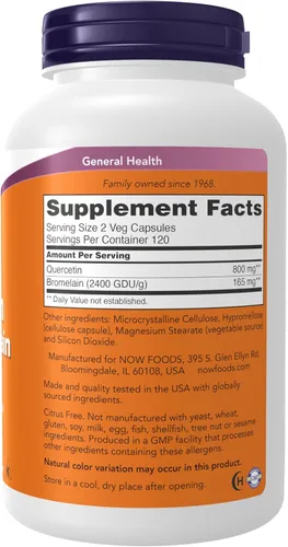 Miniatura 2 de NOW Foods Suplementos, Quercetina con Bromelina, Sistema Inmunológico Equilibrado*, 240 Cápsulas Vegetales