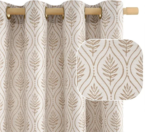 Miniatura 19 de BGment - Cortinas de jacquard de hojas en color amarillo mostaza, 72 pulgadas de largo para sala de estar, patrón botánico de estilo campestre