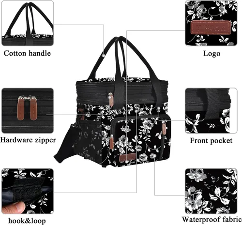 Miniatura 6 de MIYCOO – Bolsa de almuerzo y lonchera para mujeres y hombres, bolsa de almuerzo doble cubierta a prueba de fugas con aislamiento suave grande
