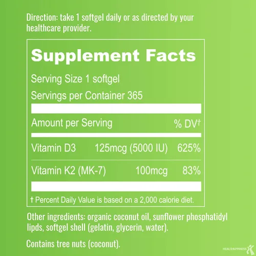 Miniatura 5 de UpNourish Liposomal D3 y K2 MK-7, absorción avanzada para una salud ósea óptima e inmunológica, suministra 5000 UI 125 mcg de vitamina D3 y 100 mcg