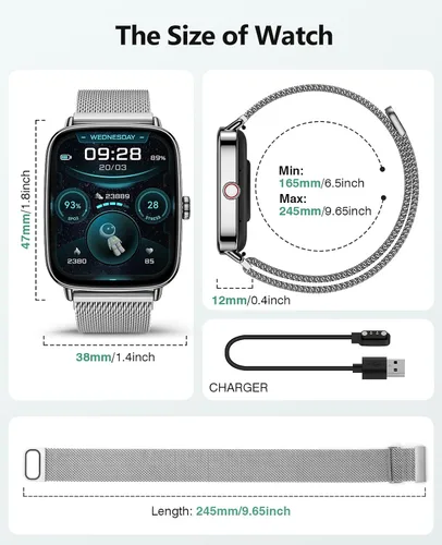 Miniatura 8 de SOUYIE Relojes inteligentes controlados por voz AI con pantalla de 1.85 pulgadas, IP68 impermeable, monitoreo de frecuencia cardíaca 24/7, Negro