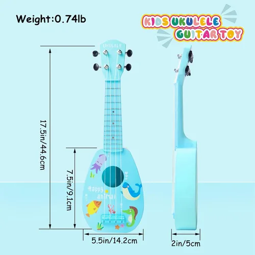 Miniatura 3 de YOLOPLUS+ Guitarra de juguete para niños de 17 pulgadas con 4 cuerdas, mini guitarra infantil, instrumentos musicales educativos, juguete de Azul