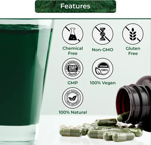 Miniatura 3 de NUTRINPRO Cápsulas de espirulina orgánica USDA - Suplemento vegano 100% puro, sin OMG, sin gluten, sin químicos, (120)