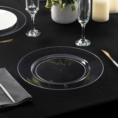 Miniatura 3 de Platos base de 13 pulgadas de plástico transparente de uso pesado desechables para cena, vajilla para servir, platos, bandejas, vajilla, paquete