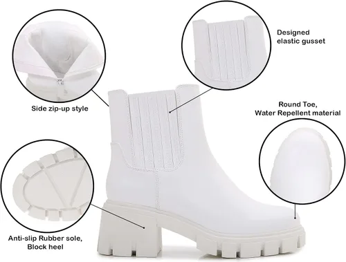 Miniatura 6 de mm Botas Chelsea con plataforma gruesa de piel sintética para mujer, botines con cremallera