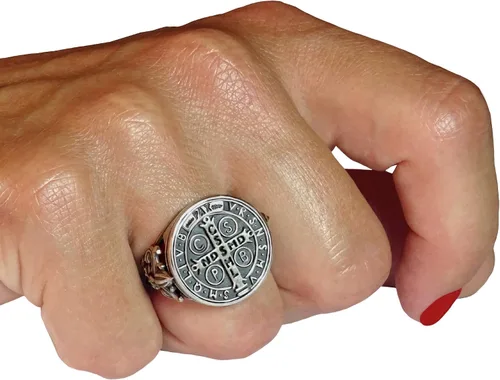 Miniatura 6 de Anillo de mujer de plata de ley 925 con medalla de San Benito, Fleur de Lis
