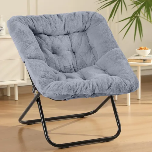 Sweetcrispy Silla Cómoda para Adultos, Silla Plegable para Sala de Estar, Sillón Suave de Pelo Sintético para Dormitorio, Silla de Lectura Cómoda