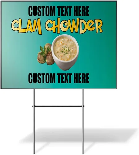 Miniatura 6 de Fastasticdeals Weatherproof Yard Sign Clam Chowder Outdoor Advertising Printing A Aqua-Blue Lawn Garden Seafood 18x12 Inches 1 Side Print
