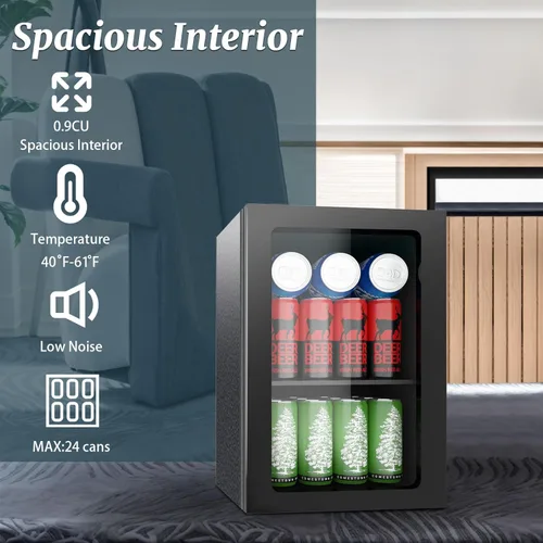 Miniatura 5 de DOGHLY Refrigerador de bebidas, mini refrigerador para 24 latas, puerta sólida para bebidas, refrescos, cerveza o vino, refrigerador pequeño