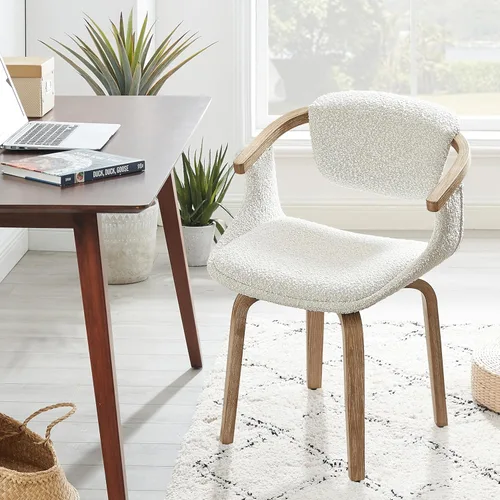 Miniatura 9 de Art Leon Silla de escritorio sin ruedas, silla giratoria moderna de mediados de siglo, silla de escritorio de piel sintética para espacios pequeños