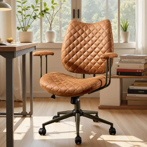 Miniatura 20 de Silla ergonómica de escritorio de oficina en casa, silla giratoria de 360° con inclinación y altura ajustable con cojín grueso y reposabrazos