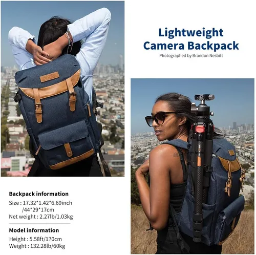 Miniatura 2 de K&F CONCEPT Mochilas para cámara para fotógrafos, bolsa de viaje para trípode, lente, accesorio con compartimento para laptop y cubierta contra