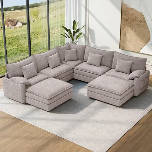 Miniatura 55 de Vesgantti 2 Piece Loveseat & 3 Seater Sofa Set, Modular Cloud Couch, Beige
