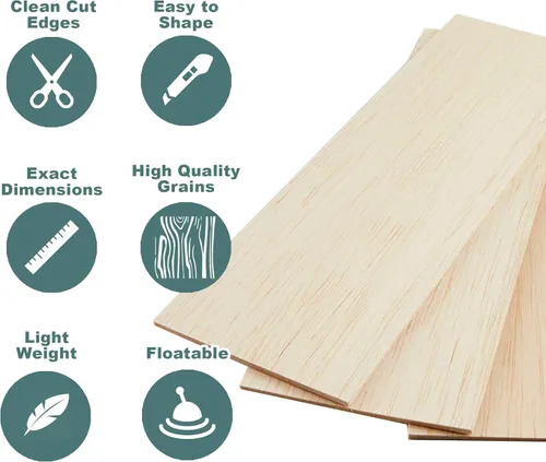 Miniatura 6 de CRAFTIFF Hojas de madera de balsa piezas de madera finas sin terminar para manualidades de 1/16 de grosor, 12 x 4 pulgadas, paquete de 6