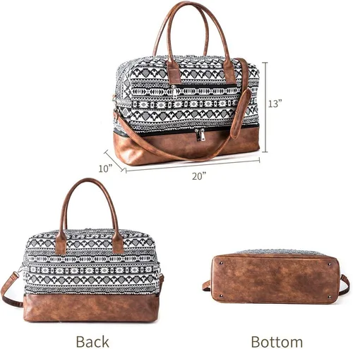 Miniatura 6 de MyMealivos Bolsa de lona para el fin de semana o viaje durante la noche bolsa de tela de lana gruesa con bolsa para zapatos Negro 43237-2