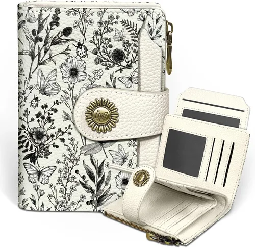 Miniatura 15 de Icycay Cartera pequeña para mujer, plegable con bloqueo RFID, soporte para tarjetas de crédito, bolsillo con cremallera para monedas, piel