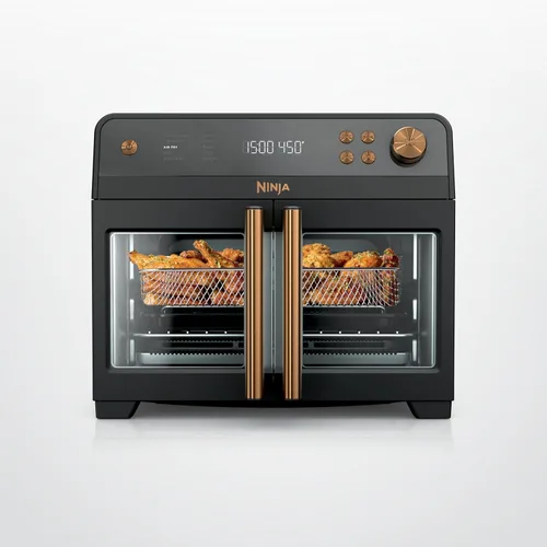 Ninja | Horno de freír de aire Premier de puerta francesa | Funciones 10 en 1 | Capacidad de 20.3 cuartos de galón | Cesta de freidora de aire de 5