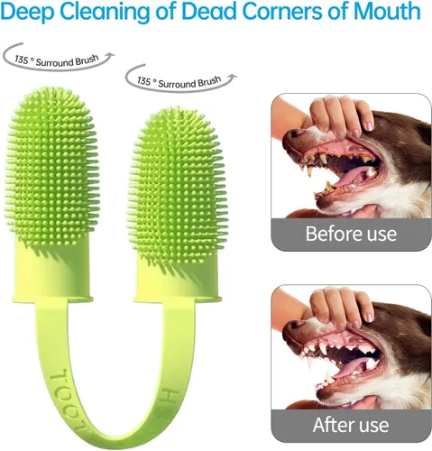 Miniatura 5 de Paquete de 2 cepillos de dientes para perros, cerdas envolventes de 135º para facilitar la limpieza de los dientes, cepillo de dientes de doble dedo