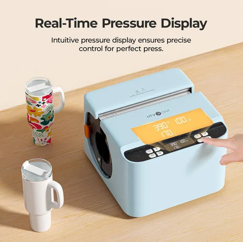 Miniatura 7 de HTVRONT Prensa de calor automática para vasos, A200H, máquina de prensa de calor de transferencia de taza completa para vasos de 40 OZ con asa, Azul