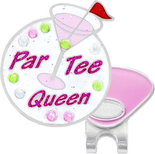 NAVIKA Par Tee Queen - Marcador de pelota de golf de cristal con clip magnético para sombrero, accesorio divertido para mujeres golfistas, regalo de