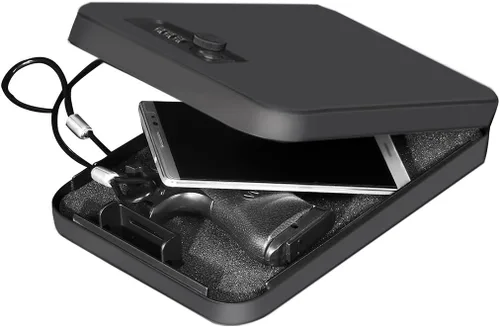 Miniatura 8 de Younion - Caja fuerte para pistolas, portátil, para viajar y llevar en el auto, color negro Cerradura de esfera