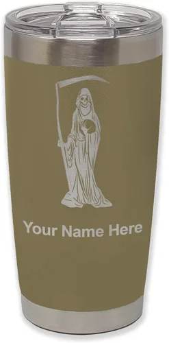 Miniatura 36 de LaserGram Vaso aislado al vacío de 20 onzas, Santa Muerte, grabado personalizado incluido (negro)