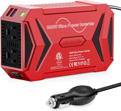 Miniatura 8 de BESTEK Inversor de corriente de onda sinusoidal pura – 300 W enchufe de coche en la salida del cargador DC 12 V a 110 V CA – Adaptador de encendedor