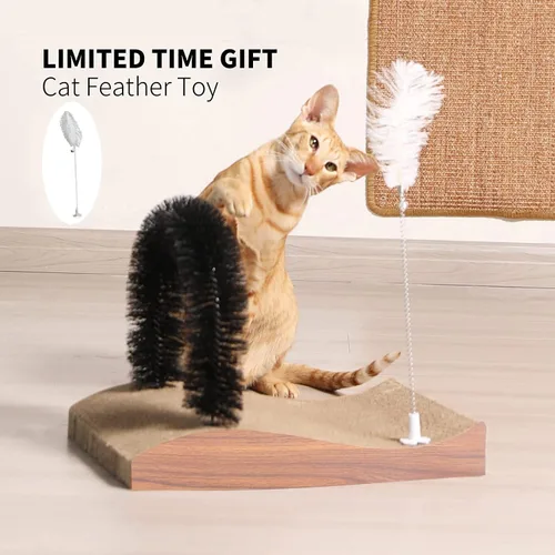 Miniatura 4 de FUKUMARU Auto peluquero para gatos, versión 2.0, rascador de cara de arco de gato con almohadilla rascadora, masajeador de espalda de gatos, cepillo