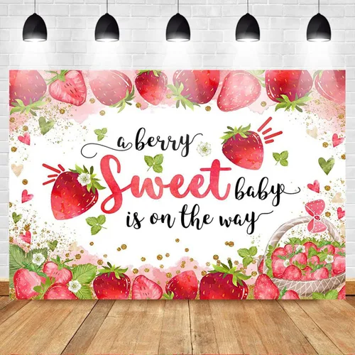 Miniatura 2 de Mocsicka Telón de fondo de fiesta de baby shower de fresa, 6 x 4 pies, decoración de fiesta de baby shower, con texto en inglés "A Berry Sweet Baby