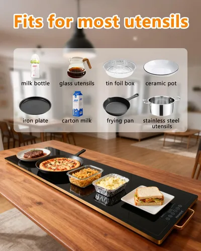 Miniatura 4 de Bandeja de Calentamiento Eléctrica, Bandejas de Calentamiento de Alimentos Extra Grandes con Ajustes de Temperatura y Temporizador, Calentador