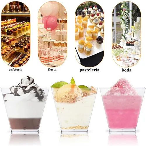 Miniatura 5 de Jnnzzggu 50 piezas de tazas de postre cuadradas de plástico mini, tazas de aperitivo de parfait de 3.5 oz de plástico transparente para postres