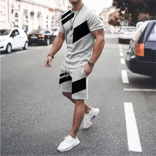 Miniatura 2 de EELHOE Men's Summer Outfits Lightweight Relaxed Fit Graphic Short Sleeve Shirts Printed Shorts Breathable Athletic Suit