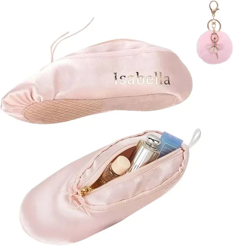 Bolsa de maquillaje de viaje personalizada para niñas, bolsa de cosméticos estilo zapato de ballet rosa personalizada, bolsa de maquillaje con