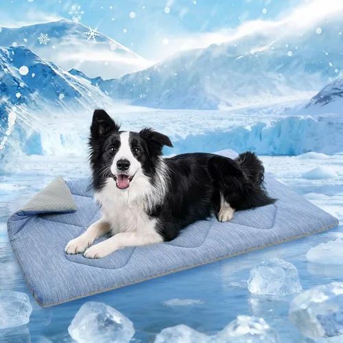 Miniatura 8 de Queenmore Tapete refrescante grande para perros, cama plana portátil para mascotas para perros y gatos, tapete antideslizante para dormir para Azul