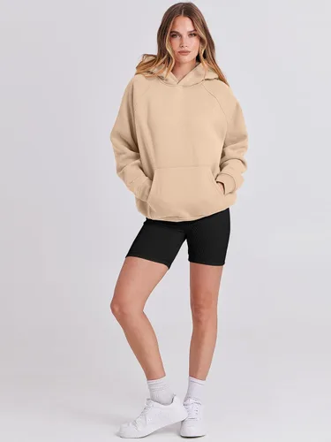 Miniatura 3 de LOGENE Sudaderas con capucha para mujer, de manga larga, de vellón, de gran tamaño, informales, básicas, sin botones, ropa de entrenamiento de otoño