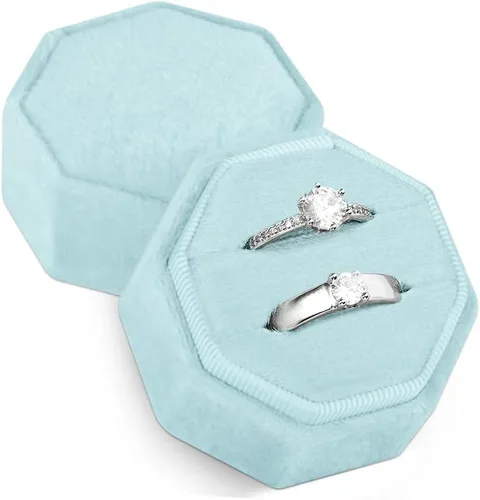 NIMSIN Caja de anillos para ceremonia de boda, 12 colores surtidos, caja de anillo de terciopelo octágono de 2 ranuras con tapa desmontable, 1.98 x