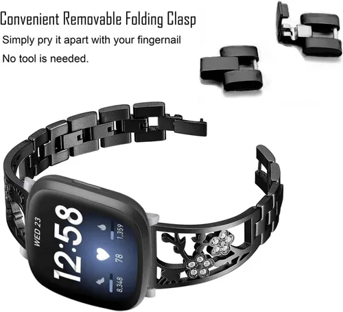 Miniatura 2 de Pulsera de acero inoxidable compatible con Fitbit Sense 2/Sense/Versa 4/Versa 3, bandas de repuesto brillantes para mujer, pulseras elegantes