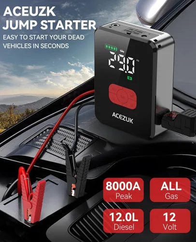 Miniatura 2 de Arrancador con compresor de aire, 8000A 150PSI arrancador portátil para automóvil, paquete de arranque 12V (todo gas/12L diesel), arrancador