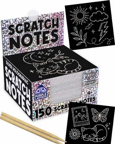 Juego de 150 hojas de papel artístico para rascar + 2 lápices 150 hojas de papel holográfico para rascar para manualidades de niños y diversión en