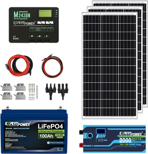 Miniatura 6 de ExpertPower Kit de energía solar de 1.3KWH 12V LiFePO4 12V 100Ah, paneles solares mono de 200 W, controlador de carga solar MPPT de 20 A, cargador