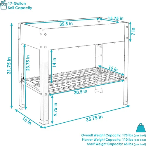 Miniatura 3 de Sunnydaze Cama de jardín elevada de acero galvanizado, juego de 2 jardineras elevadas, uso individual o conectado, cuenta con estante de Marrón