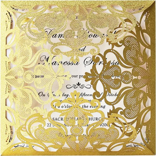 Miniatura 7 de Hosmsua 50 tarjetas de invitación de boda negras cortadas con láser con sobres, invitaciones de rosa hueca de 6.3 x 6.3 pulgadas para boda
