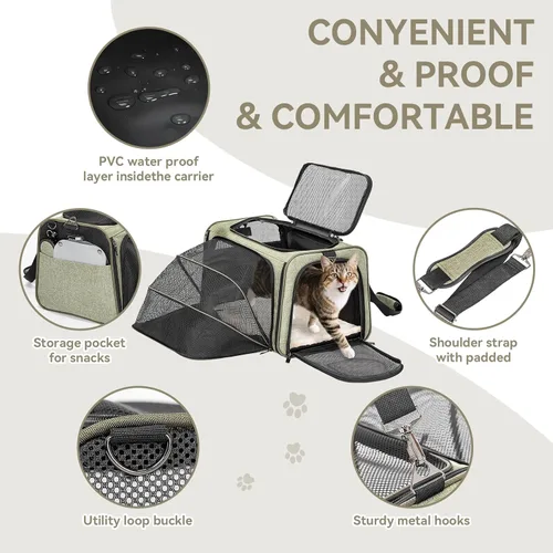 Miniatura 7 de Petsfit Transportador Expandible para Conejos Transportador para Gatos Pequeños Aprobado por Aerolíneas, 16X10X9 Pulgadas Bolsa de Viaje Portátil